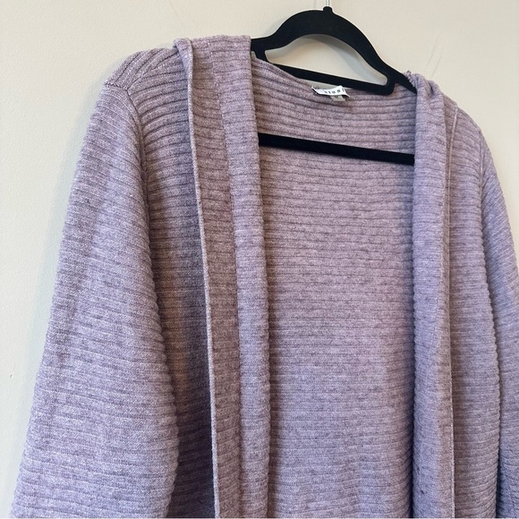 Sioni-Ribbed Open Light Purple Hooded Cardigan (Size:Medium) - Picture 5 of 9